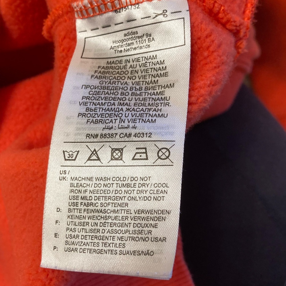 3/$20 Adidas Orange Red Logo Hoodie Fall Sweatshirt Activewear Women’s Large - Picture 3 of 7